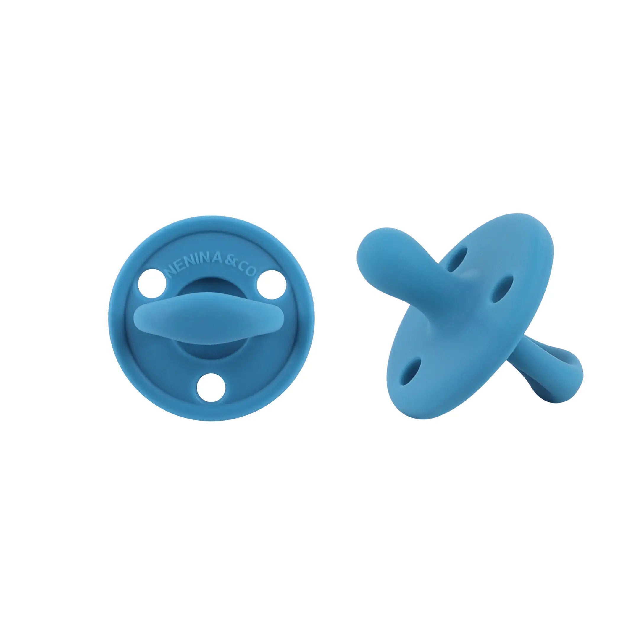 Kit Nenina & Co – Azul| 2 Chupeteros Algodón Orgánico + 1 Chupete Clásico de Silicona