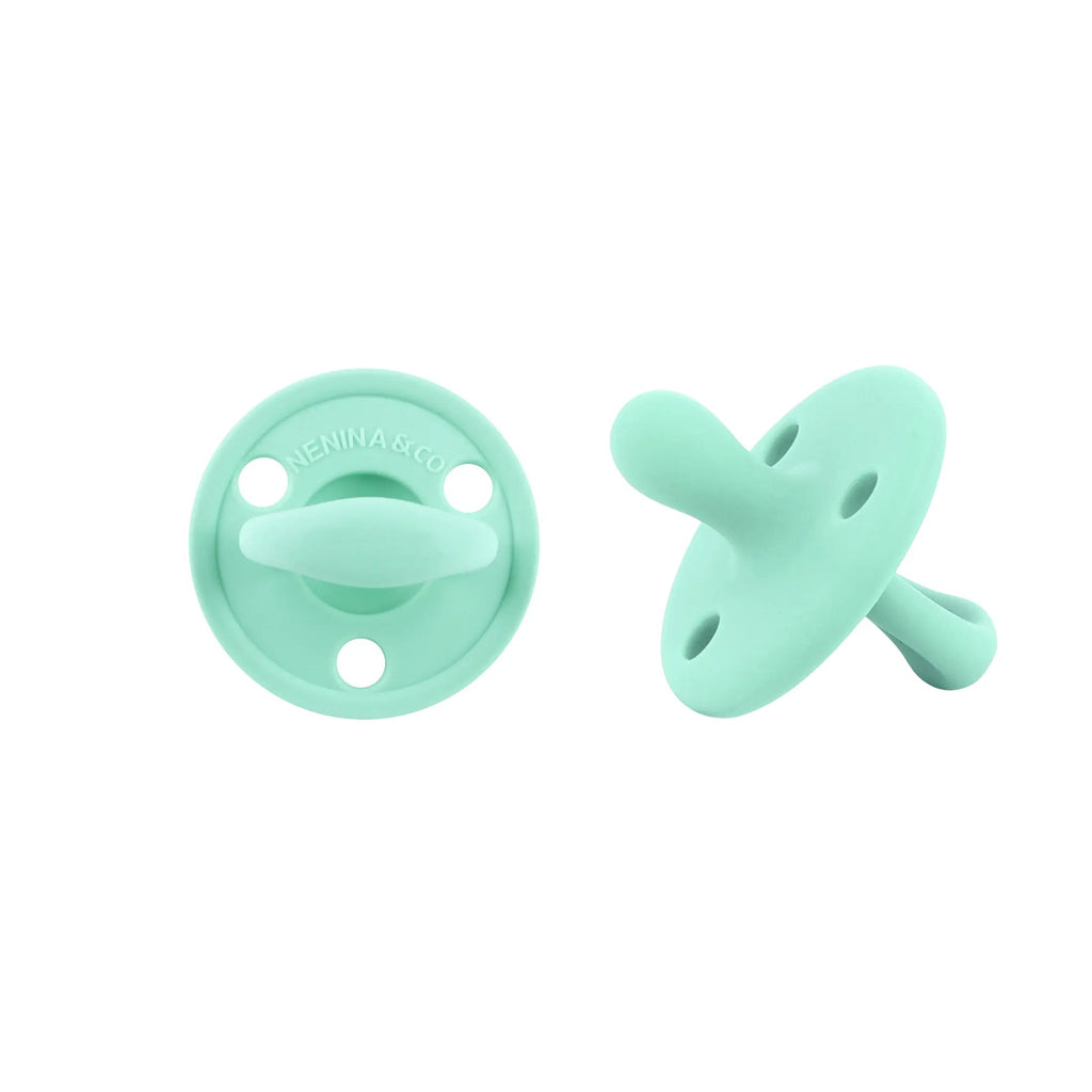 Kit Nenina & Co – Mint | 2 Chupeteros Algodón Orgánico + 1 Chupete Clásico de Silicona