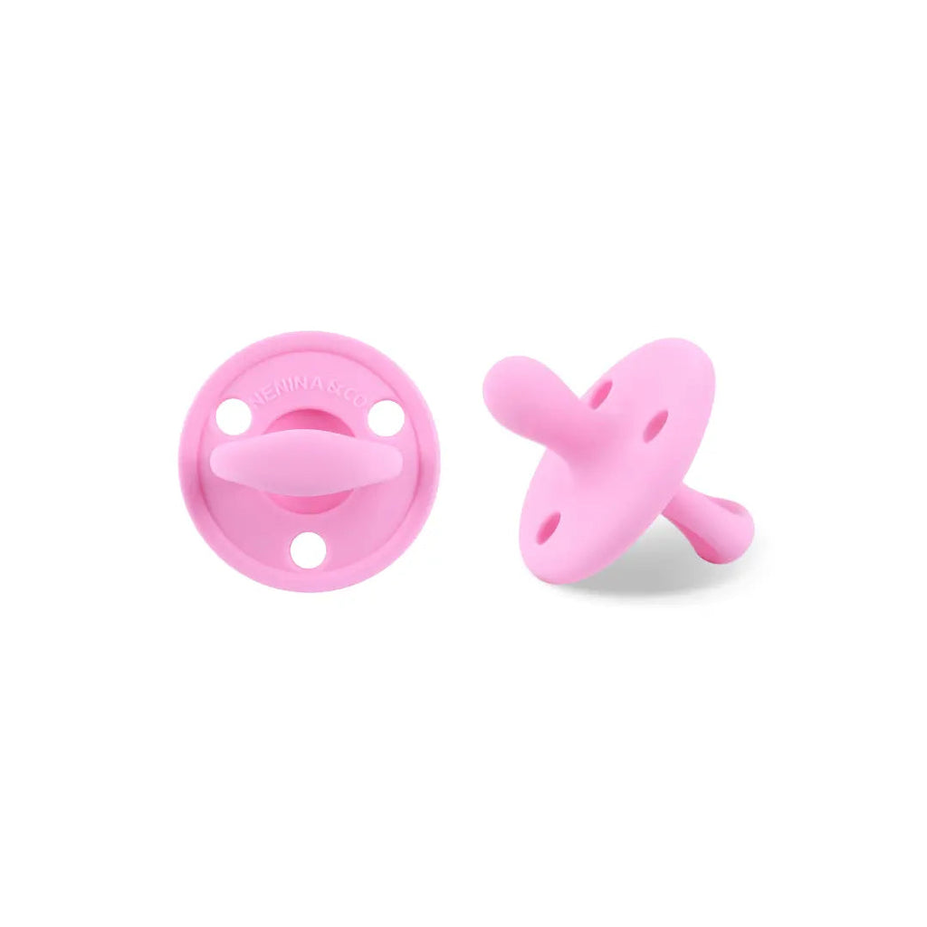 Kit Nenina & Co – Rosa chicle | 2 Chupeteros Algodón Orgánico + 1 Chupete Clásico de Silicona