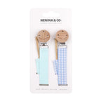 Pack 2 chupetes + Pack 2 chupeteros Celeste y Azul DIAMOND By Nenina & Co