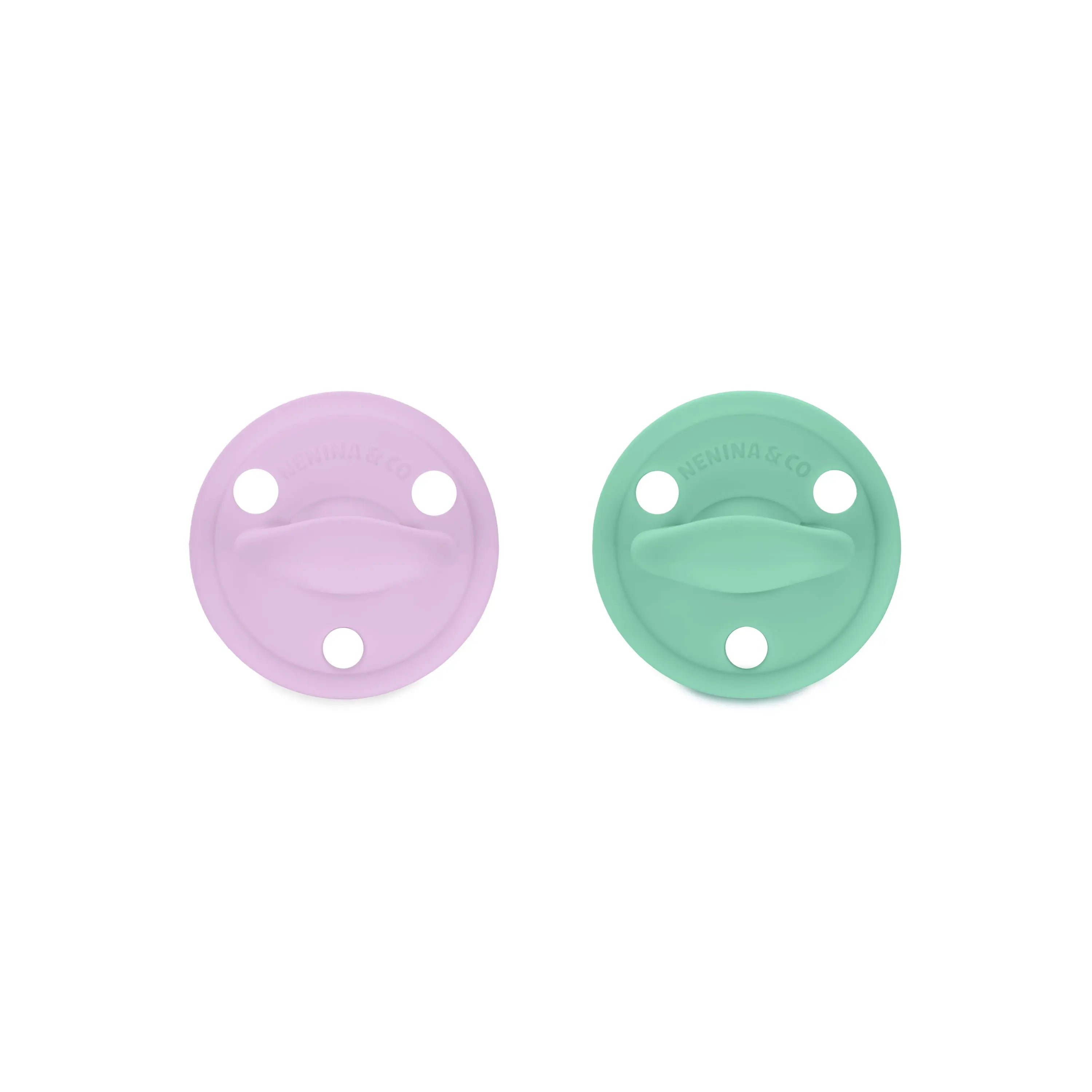 Pack 2 chupetes + Pack 2 chupeteros Lila y Mint DIAMOND By Nenina & Co