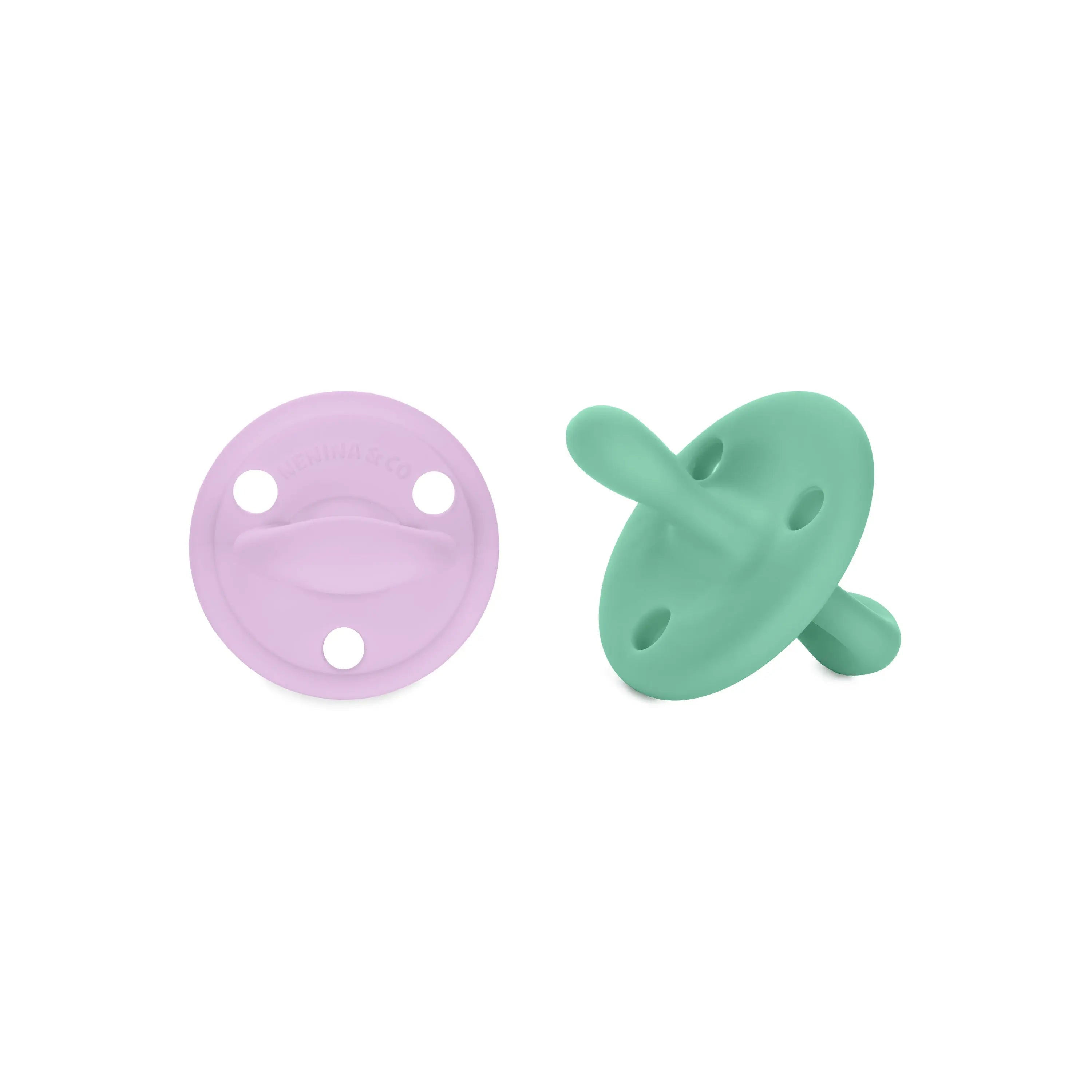 Pack 2 chupetes + Pack 2 chupeteros Lila y Mint DIAMOND By Nenina & Co