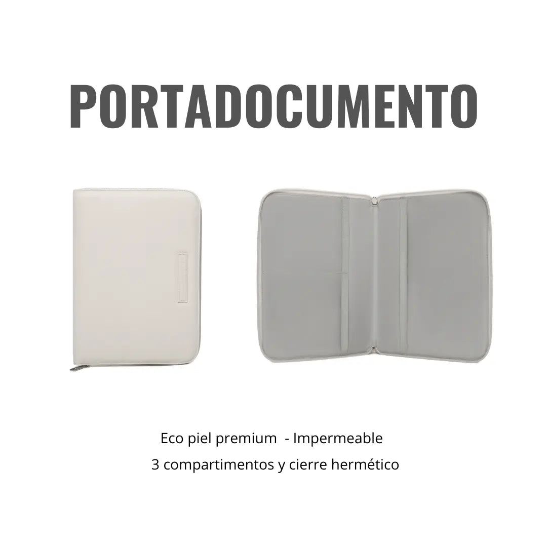 Pack Nacimiento Bebé: Portadocumentos + Neceser de Eco Piel MIREM Dusty Beige | Nenina & Co