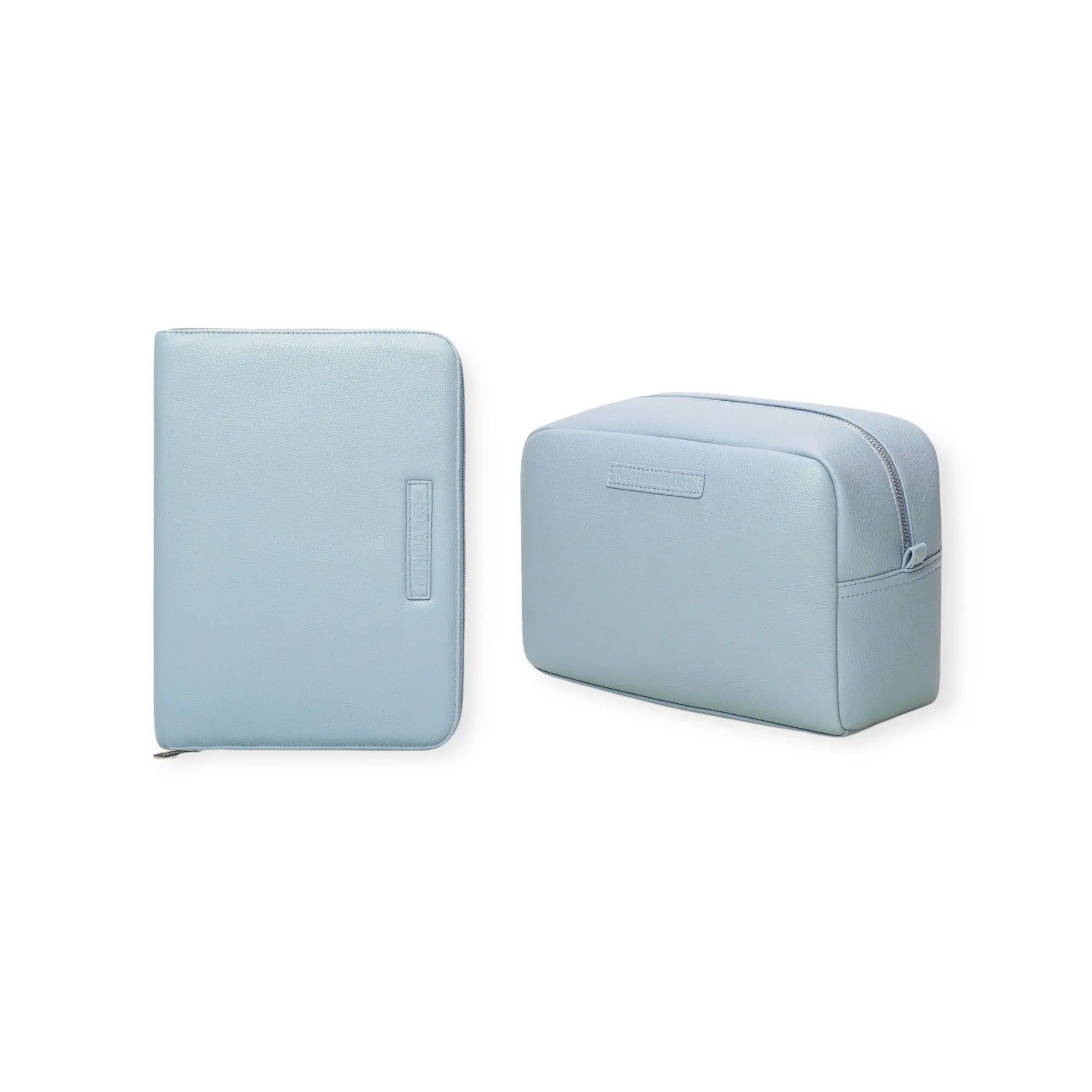 Pack Nacimiento Bebé: Portadocumentos + Neceser de Eco Piel MIREM Dusty Blue | Nenina & Co