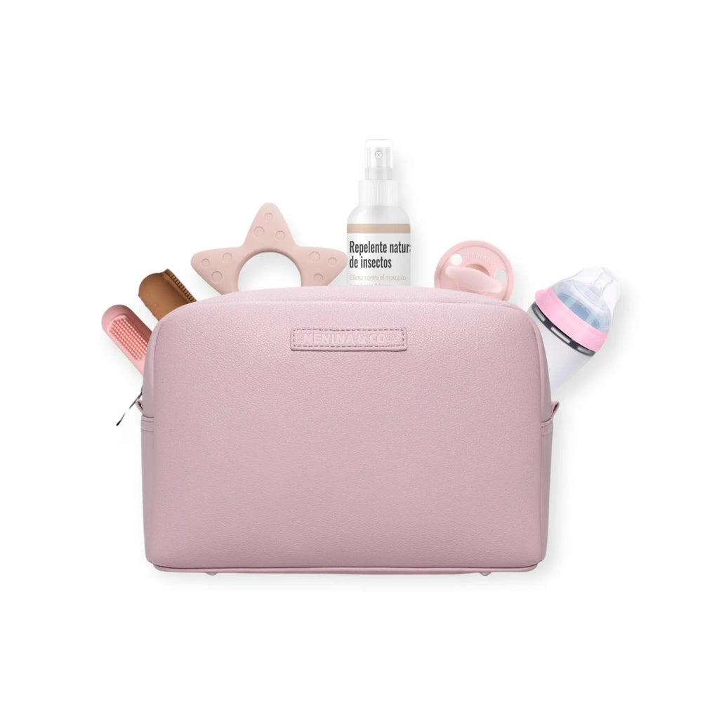 Pack Nacimiento Bebé: Portadocumentos + Neceser de Eco Piel MIREM Rosa pálido | Nenina & Co