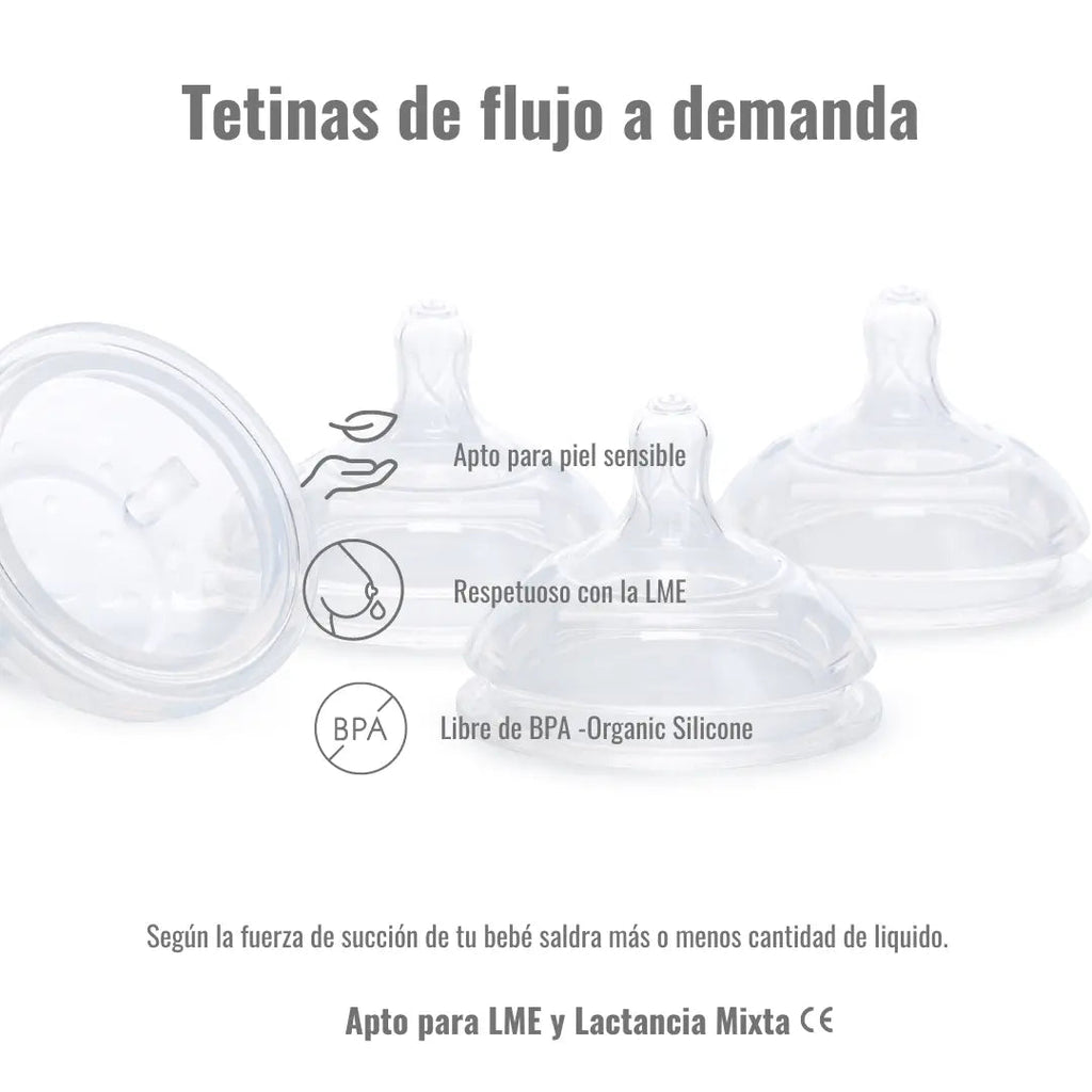 Pack 1 BIBERON Rosa + REPUESTO x 4 TETINAS de silicona  Nenina & Co