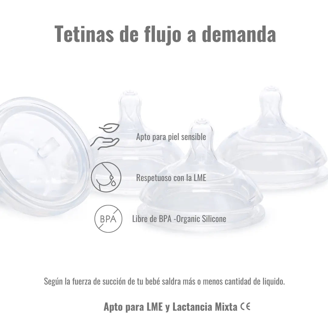 Pack 1 BIBERON Rosa + REPUESTO x 4 TETINAS de silicona  Nenina & Co