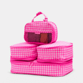 Space-Saving Compression Packing Cube Set - Neon Pink Gingham