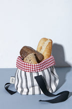 Panera pequeña loneta rayas negras y vichy rojo