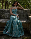 Ice Blue Self Woven Jacquard Jumpsuit By KYNAH, Luxury Indian Fashion & Bridal Wear