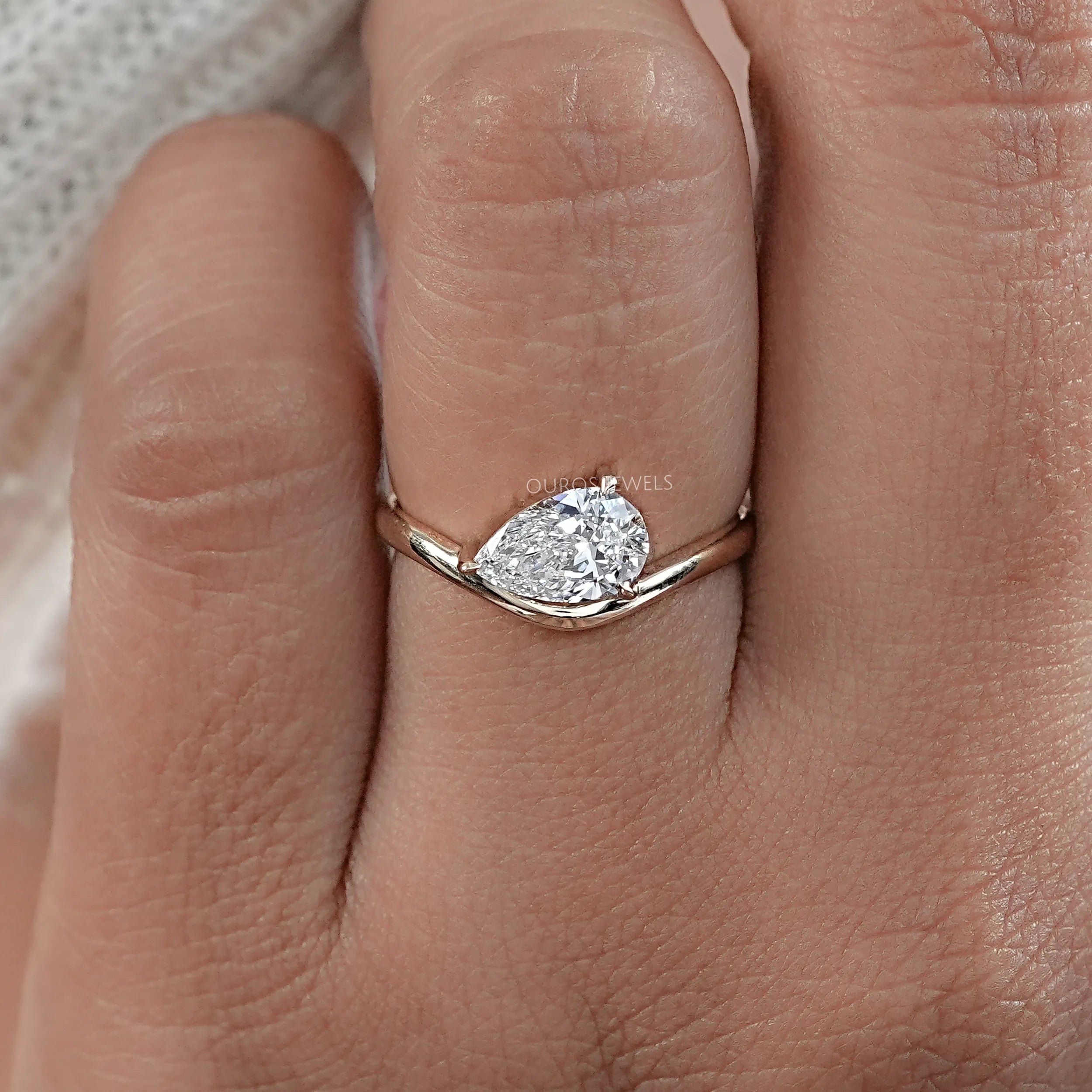 Pear Cut Lab Grown Diamond Curved Solitaire Ring
