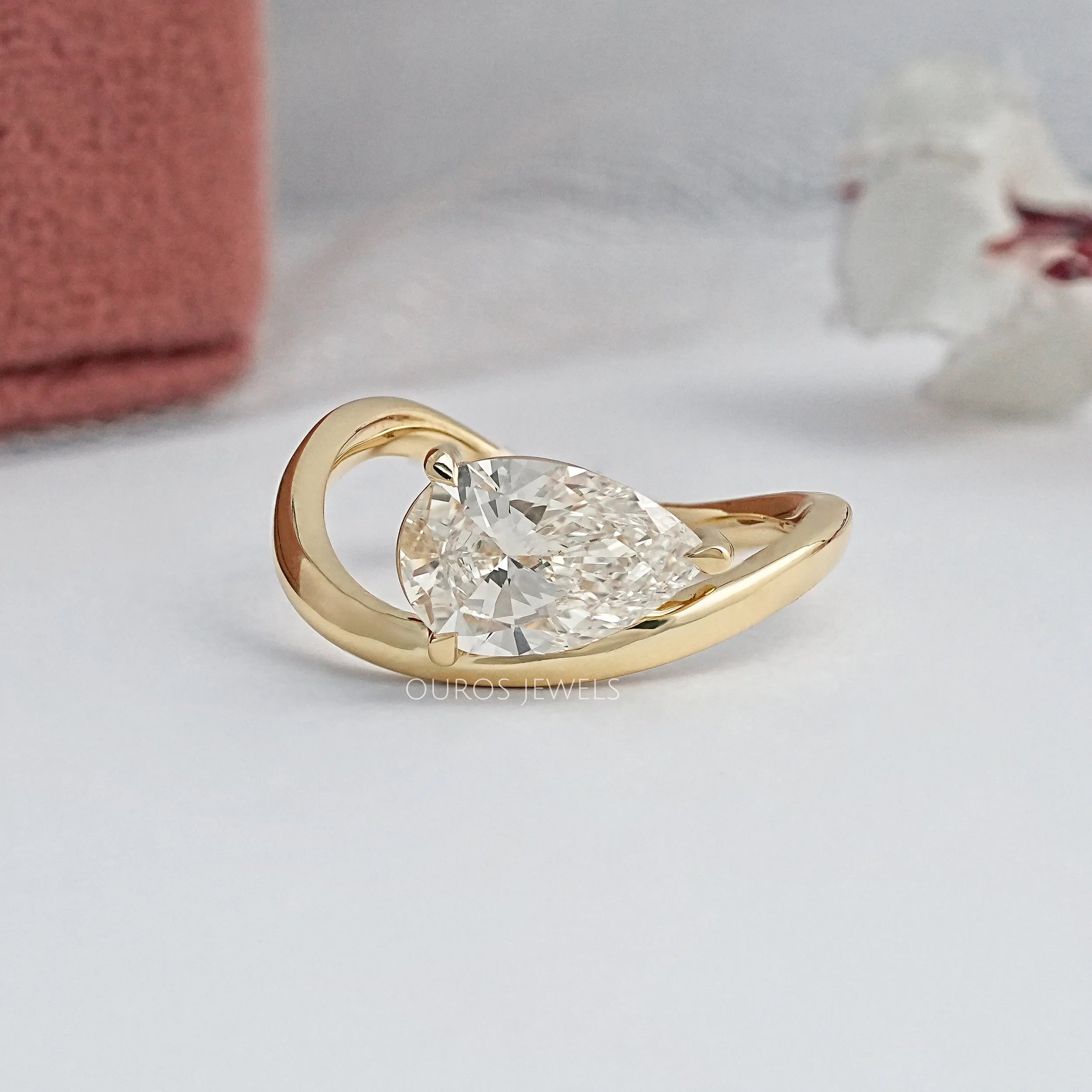 Pear Diamond Curved Solitaire Engagement Ring