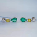 Green Pear And Yellow Radiant Diamond Drop Earrings