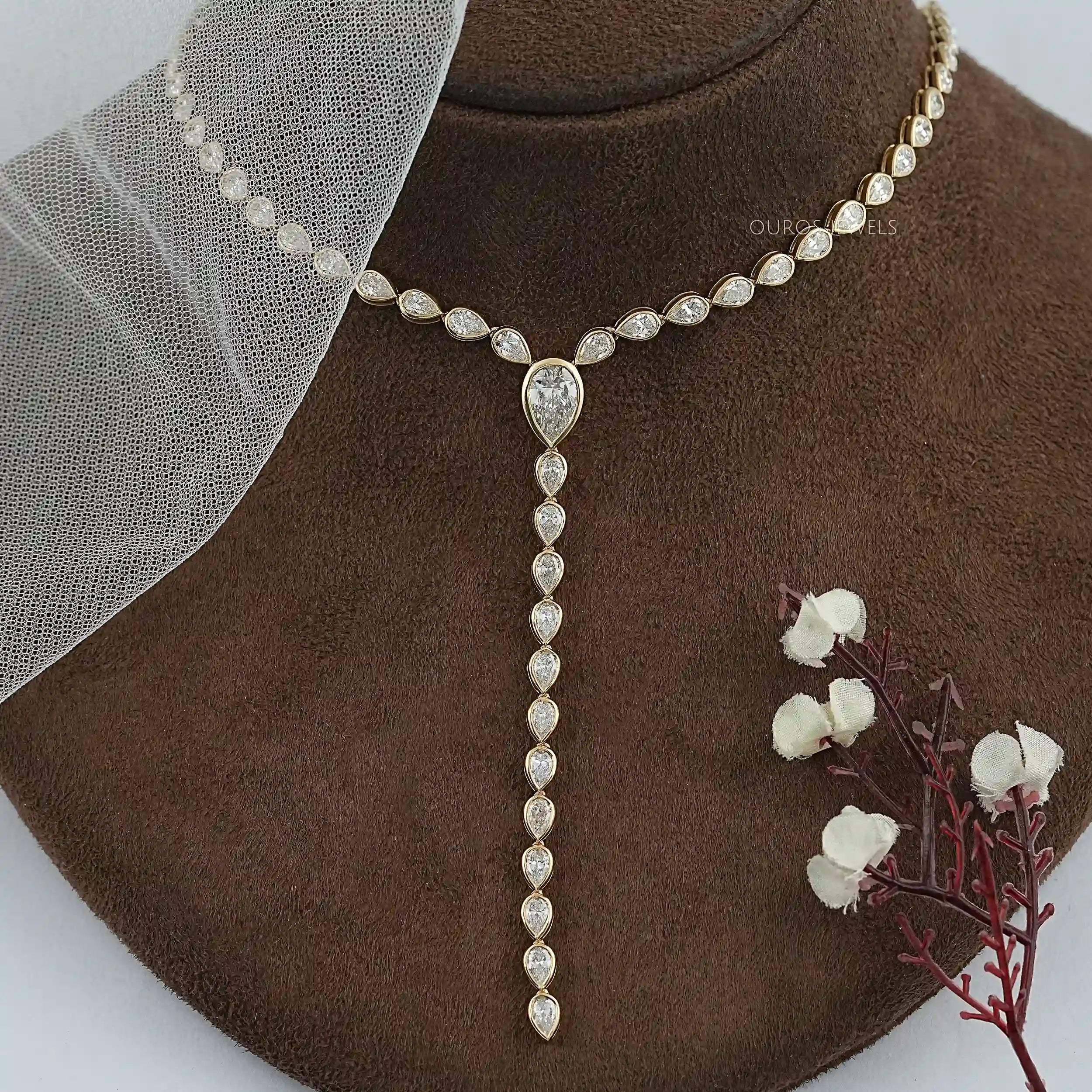 Pear Diamond Bezel Set Lariat Tennis Necklace