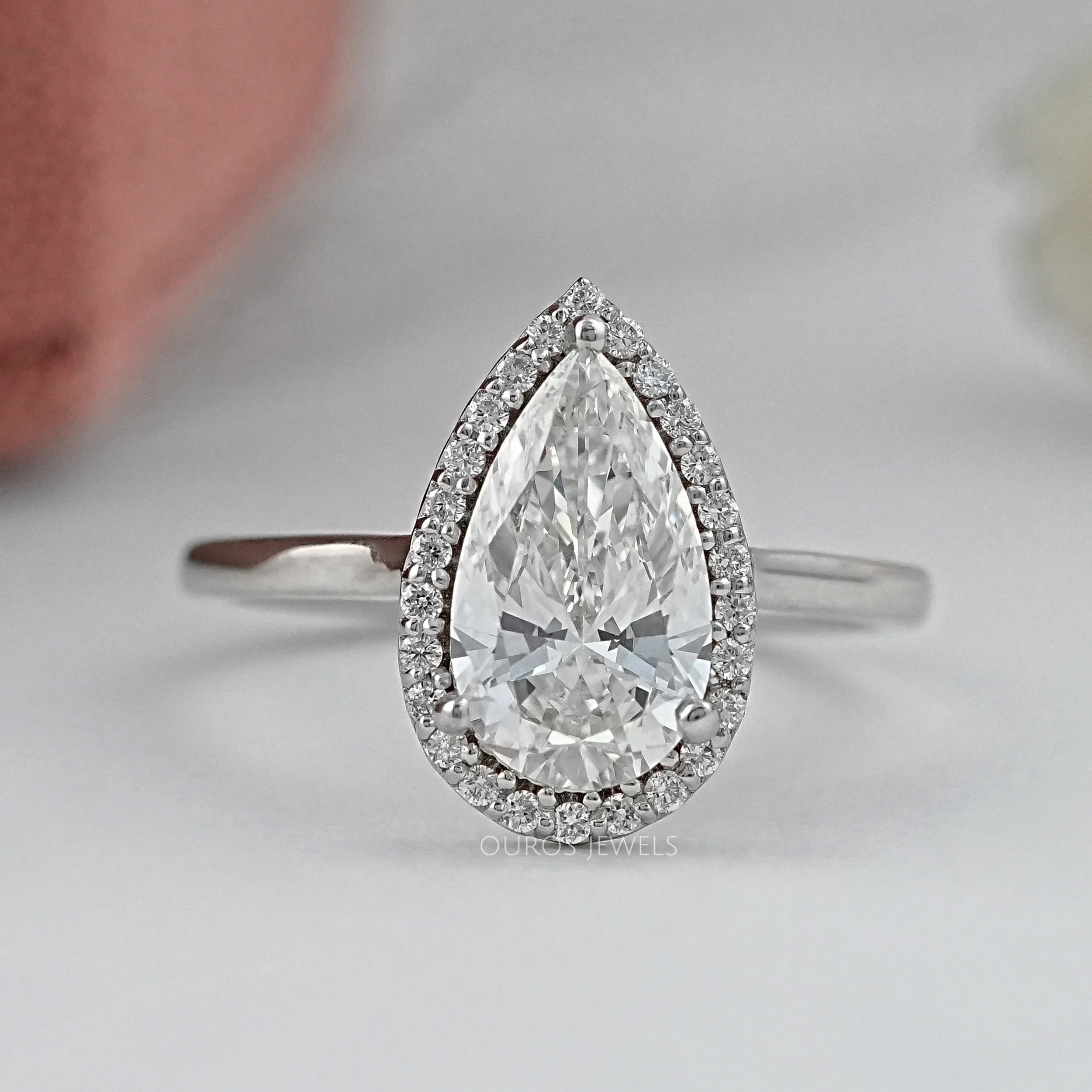 Pear Lab Diamond Halo Solitaire Engagement Ring