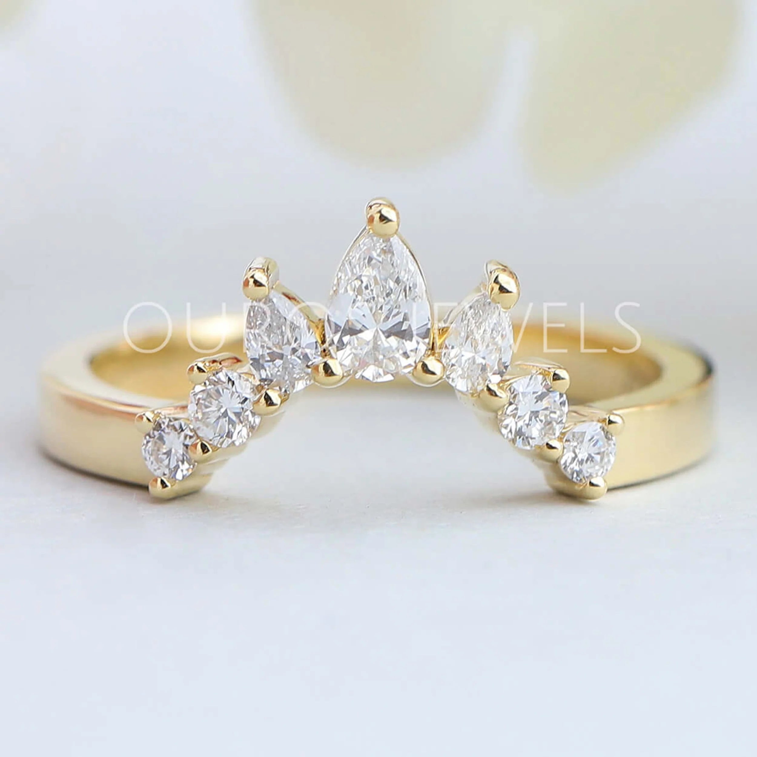 Pear And  Round Lab Diamond Curved Band