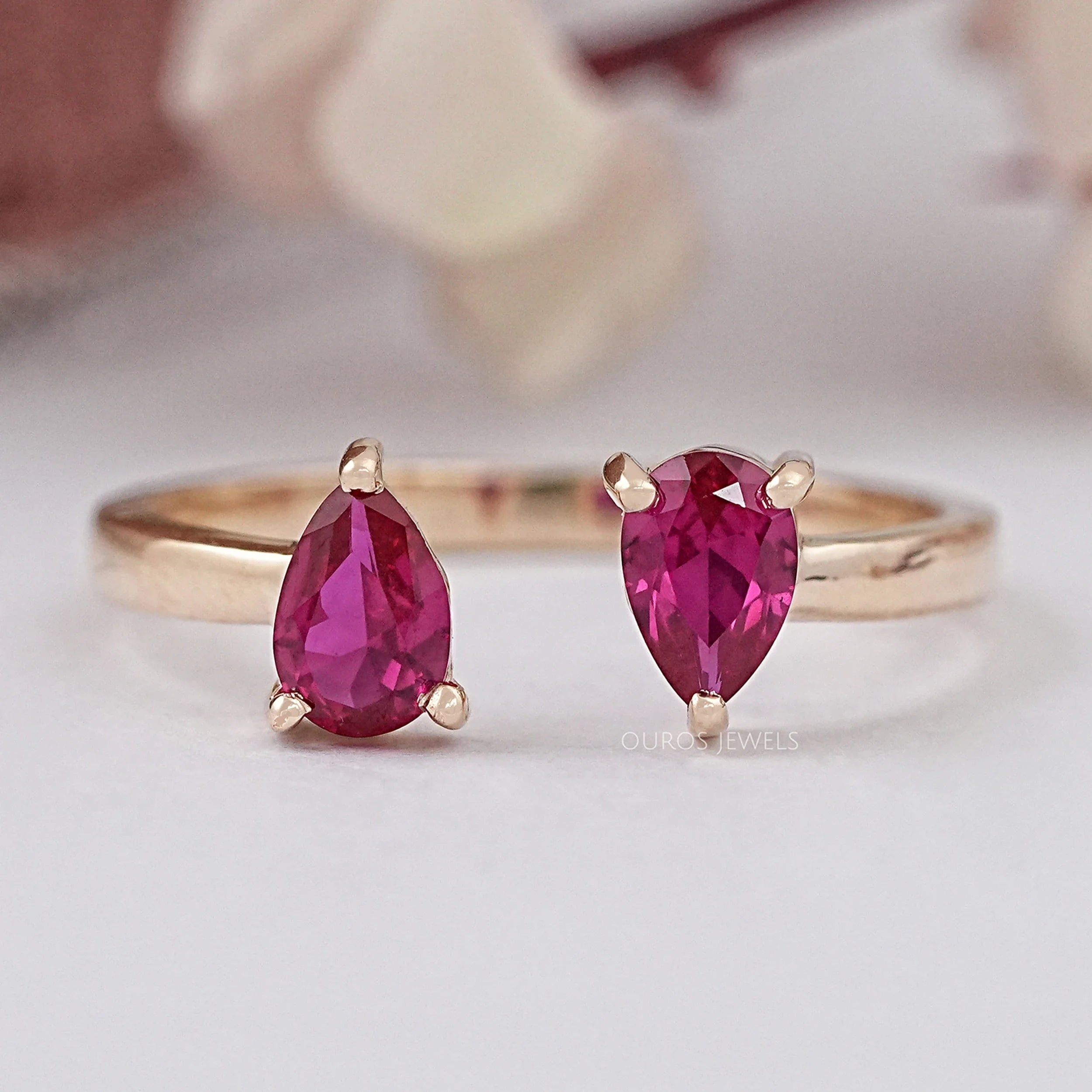 Pear Ruby Gemstone Dainty Ring