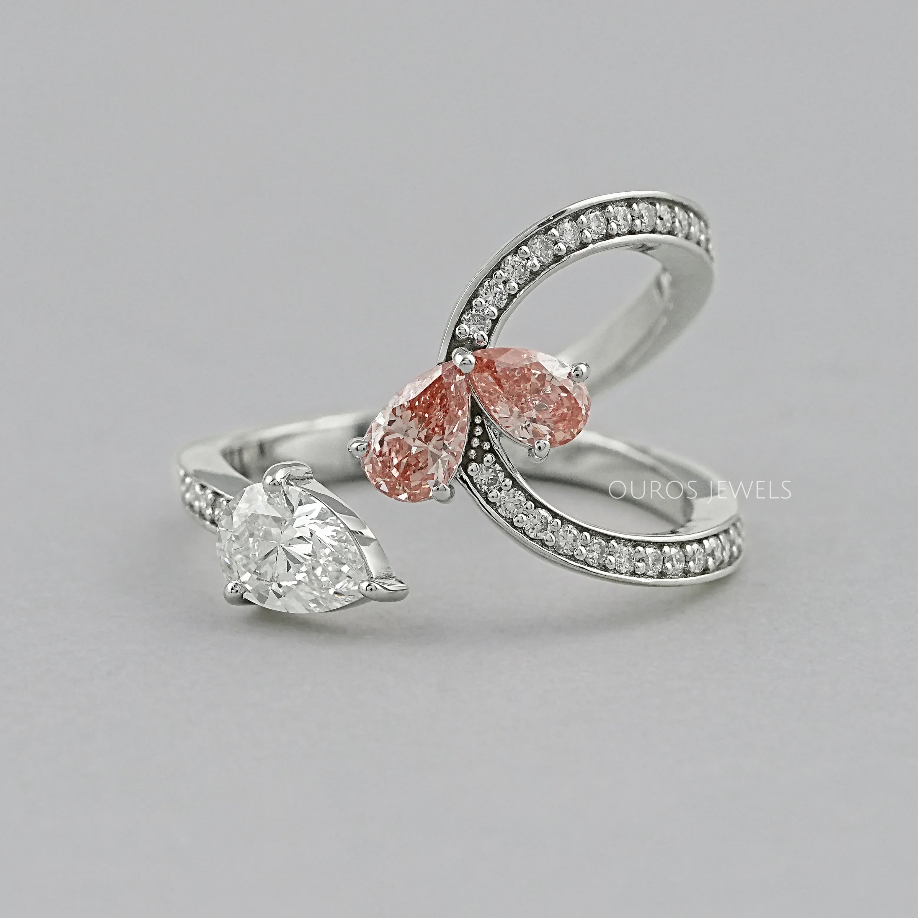 Pink Pear Cut Diamond Bypass Accent Ring