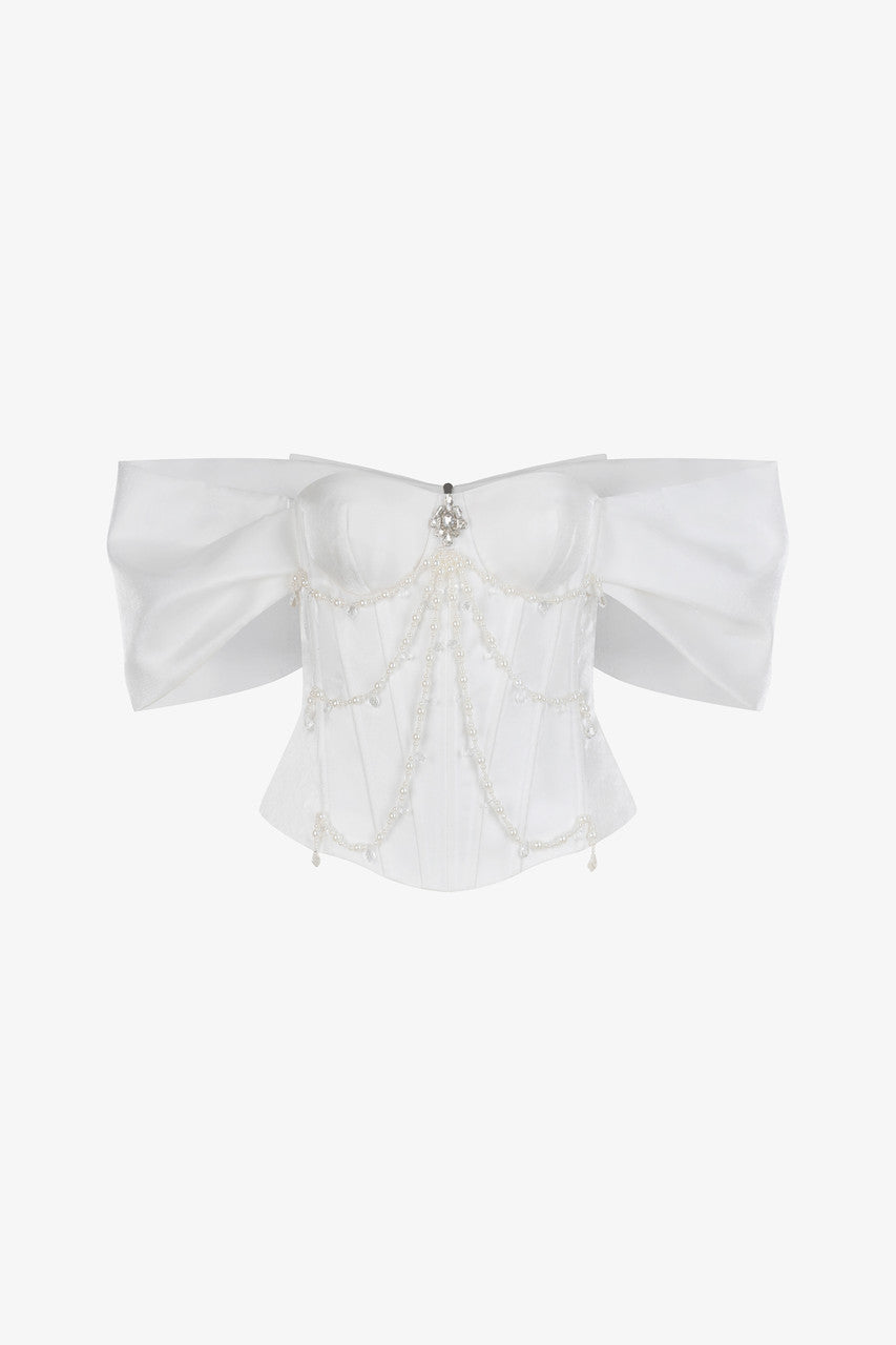 Gleaming Pearl Embellished Top With Skirt Set