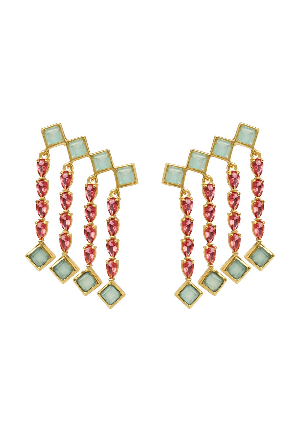 Pendientes Trepadores Verde Agua y Rosa Odeon