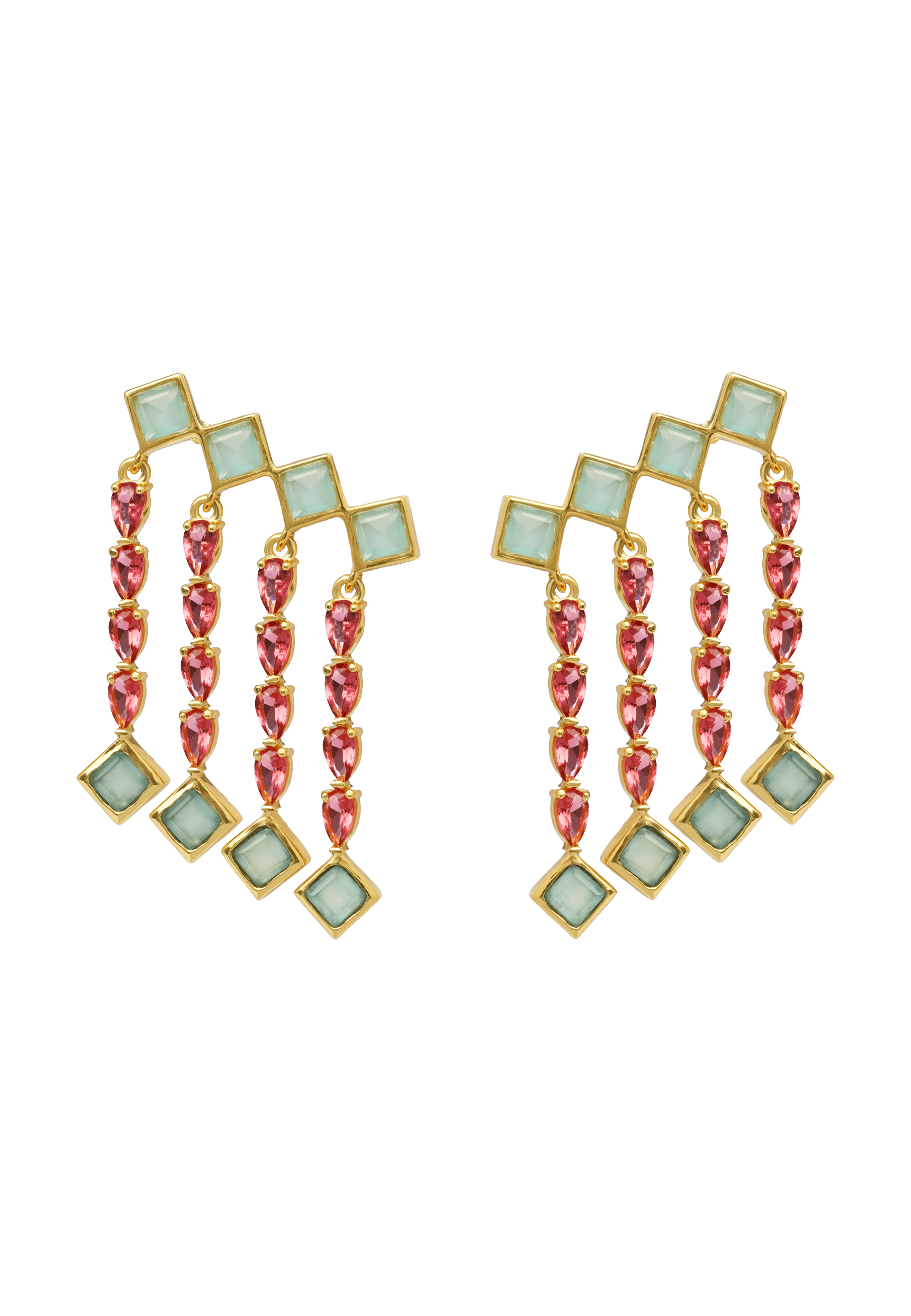 Pendientes Trepadores Verde Agua y Rosa Odeon