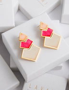 Pendientes Nefertiti Rosa, Fucsia, Blanco