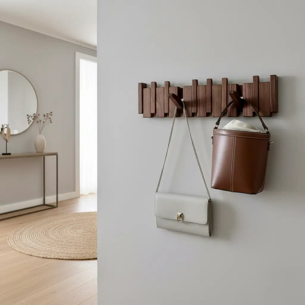 Perchero de pared Verona madera natural – colgador plegable escandinavo