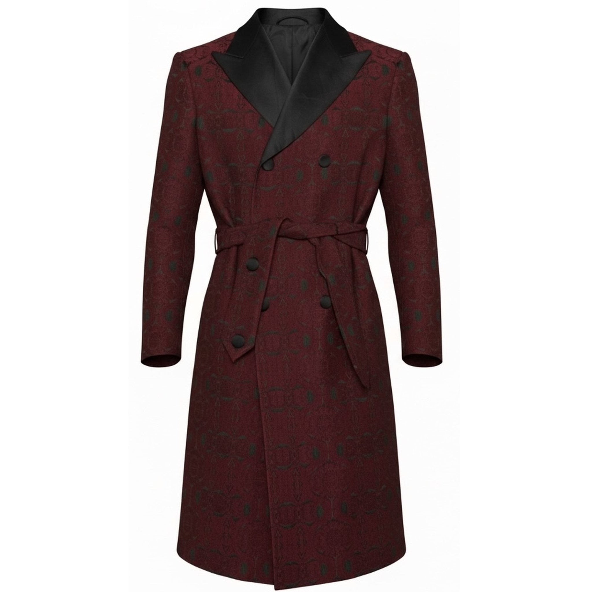 Burgundy Jacquard Tuxedo Long Jacket