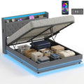5ft King Ottoman Bed with Hydraulic Storage, LED App Control & Charger, Dark Grey