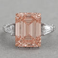Pink Emerald Lab Diamond Three Stone Hidden Halo Ring