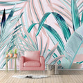 Pink Green Tropical Palm Leaves Wall Mural