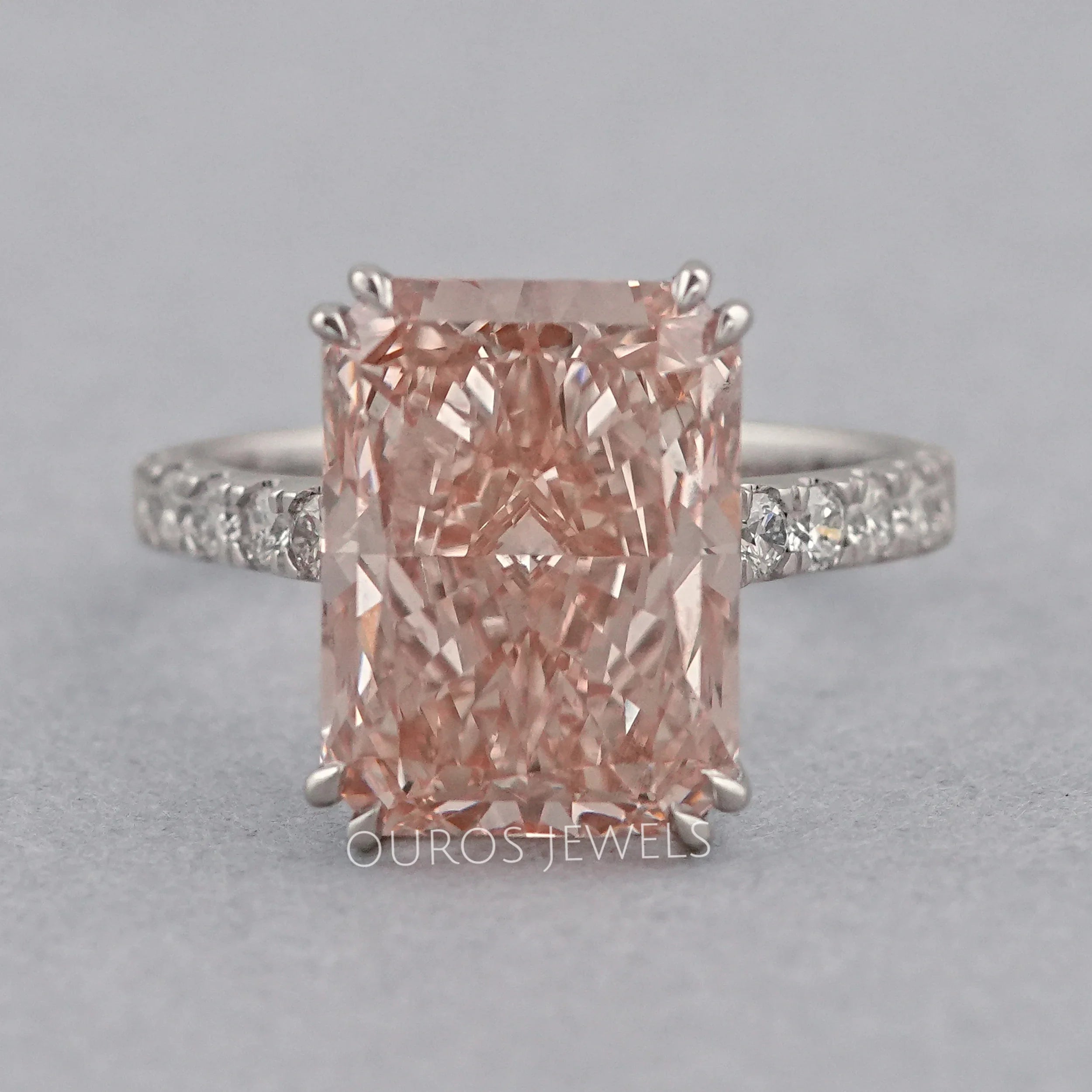 Pink Radiant Cut Solitaire Accent Engagement Ring
