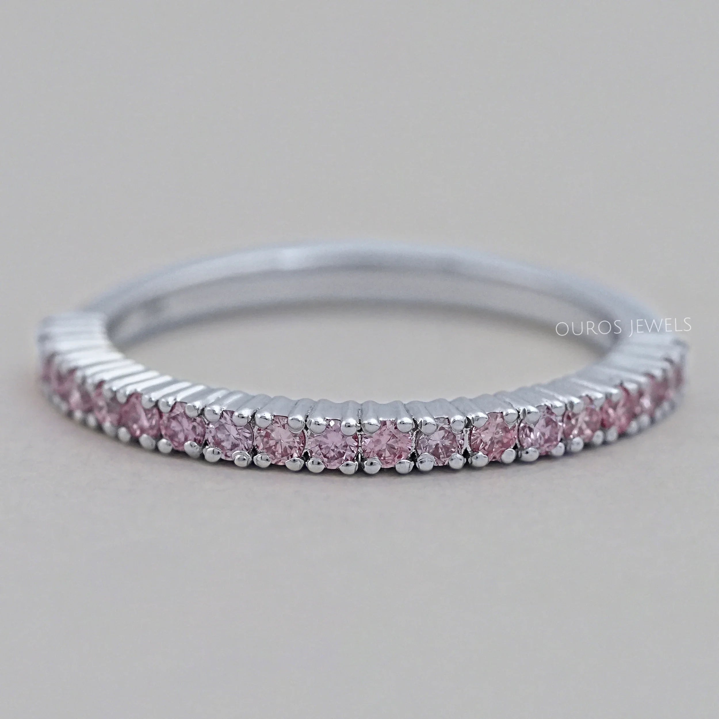 Pink Round Cut Lab Grown Diamond Half Eternity Band