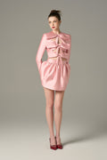 Flirty-2 Bow Accent Cutout Tiered Mini Dress
