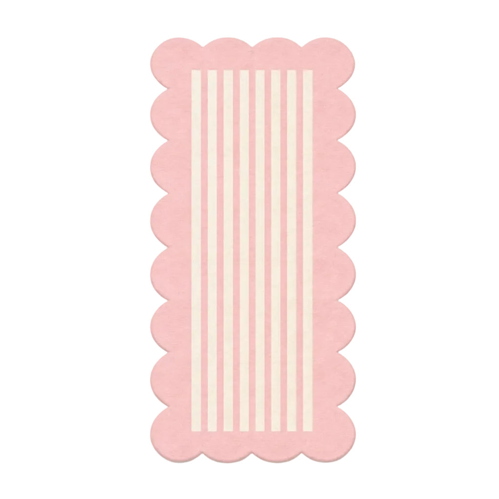 Pink Scalloped Stripe Hand Tufted Wool Rug