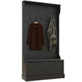 3-in-1 Entryway Bench, Coat Rack, Hall Tree, Shoe Storage & 5 Hooks, Black