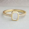 Portrait Cut Emerald Diamond Solitaire Accent Engagement Ring