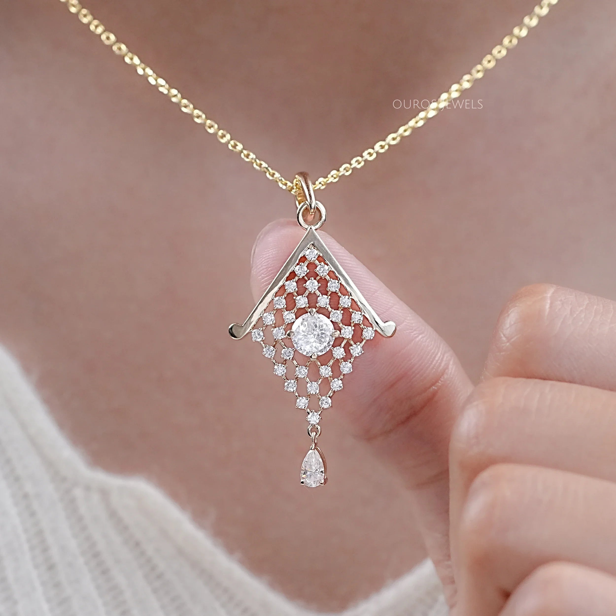 Portuguese Round Cut Lab Diamond Pendant