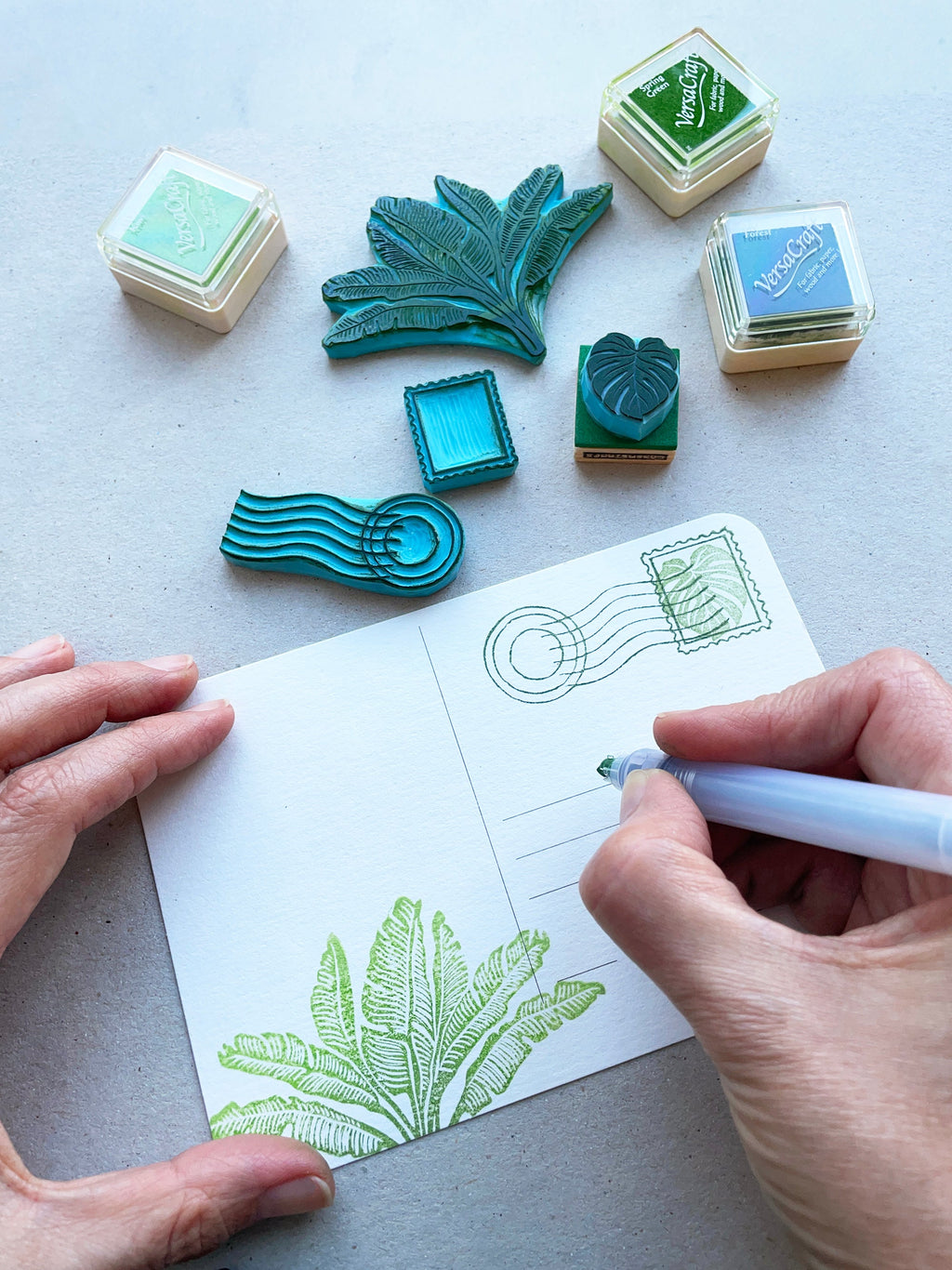 Postage rubber stamps for post card making