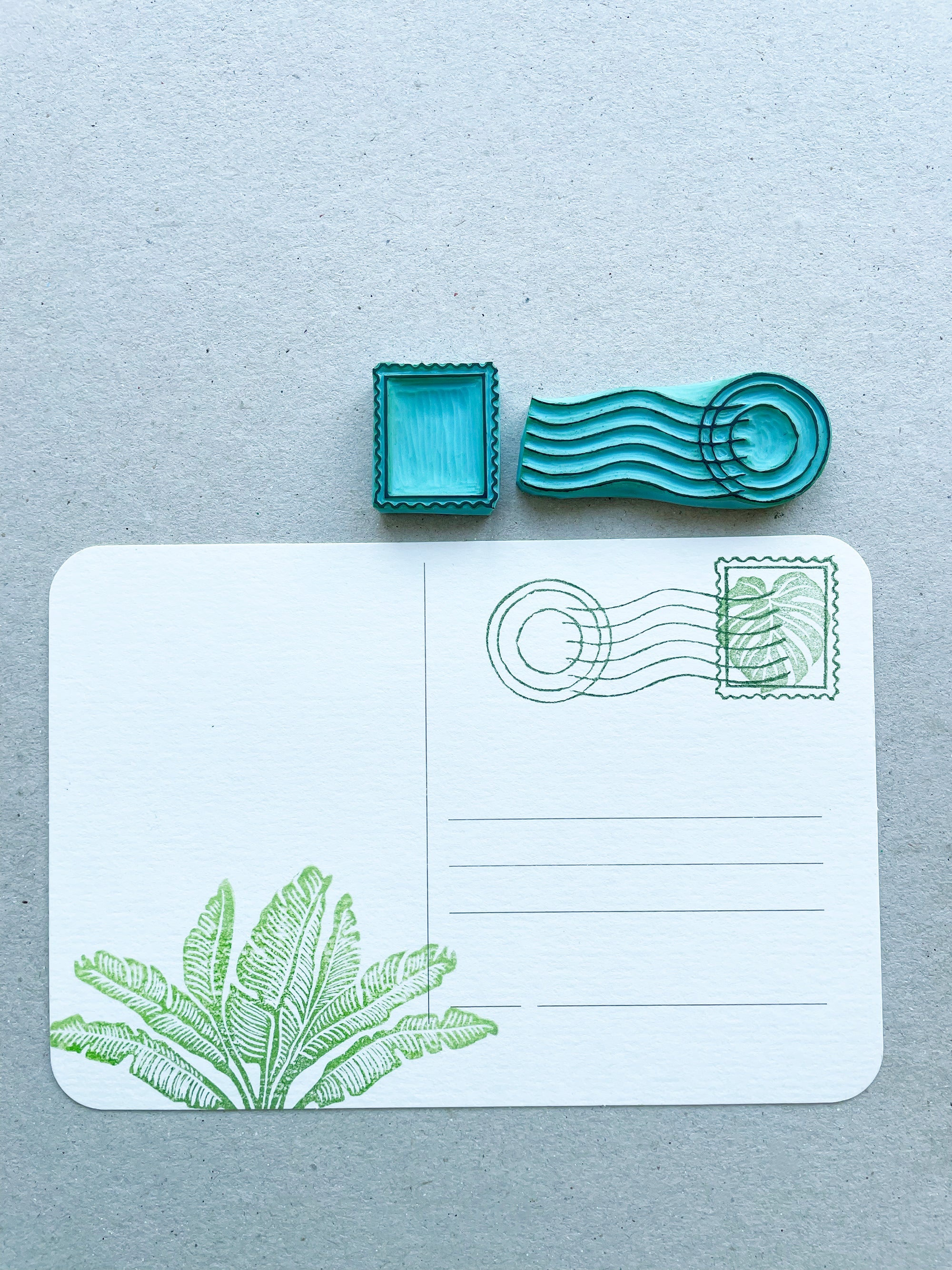 Postage rubber stamps for post card making