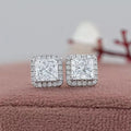 Lab Princess Diamond Halo Stud Earrings