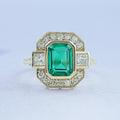 Three Stone Emerald Gemstone Halo Ring