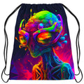 Psychedelic Alien Drawstring Bag