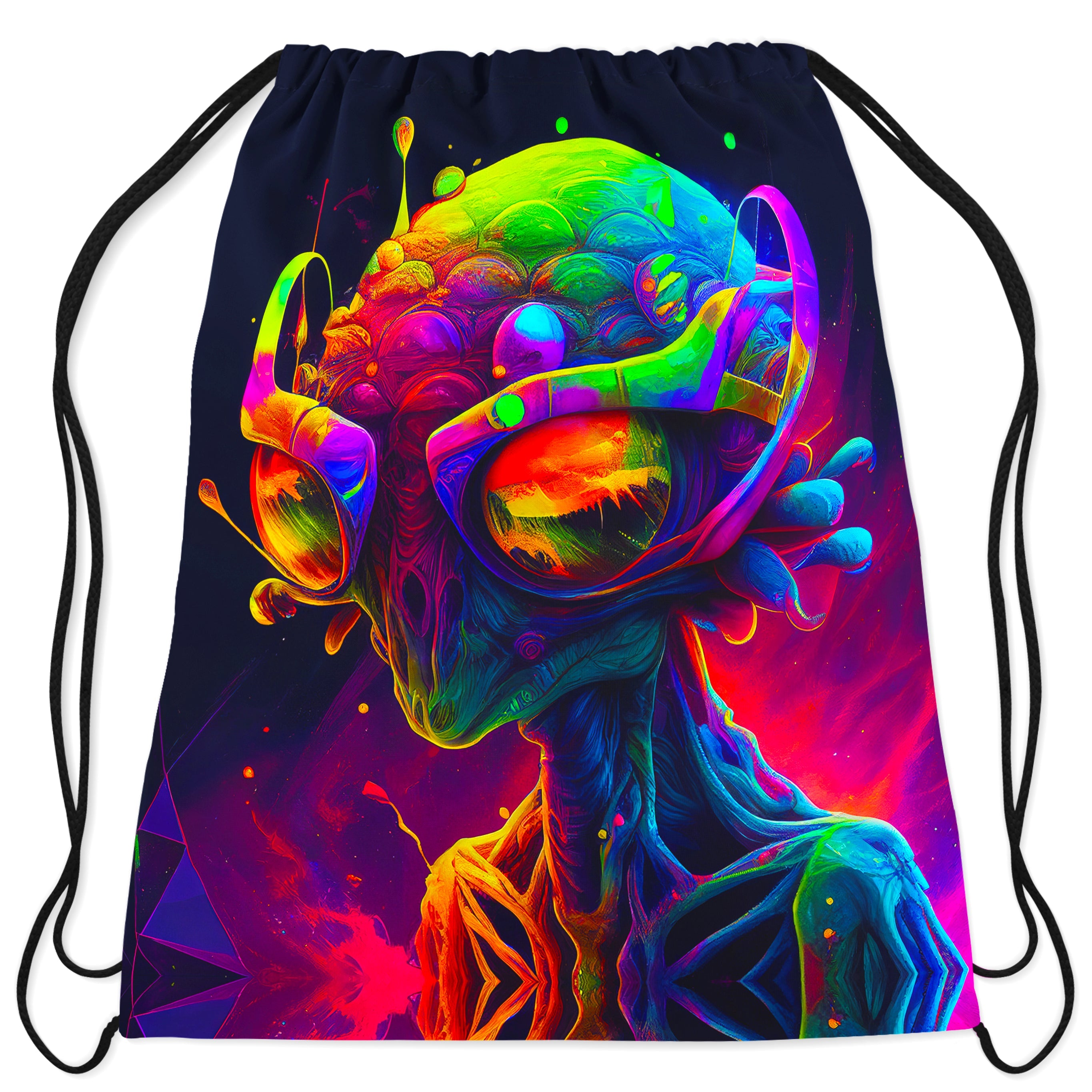 Psychedelic Alien Drawstring Bag