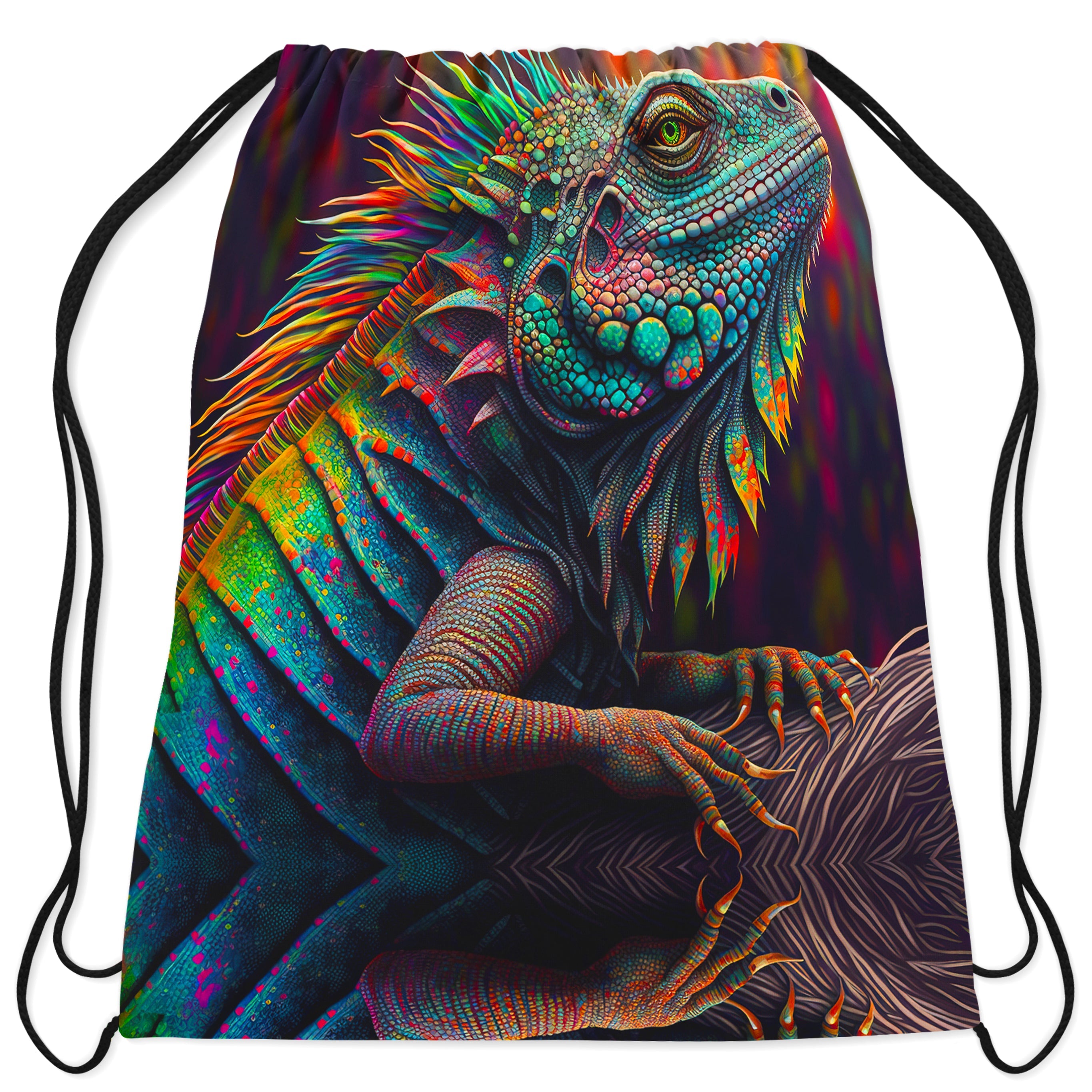 Psychedelic Giant Iguana 2.0 Drawstring Bag