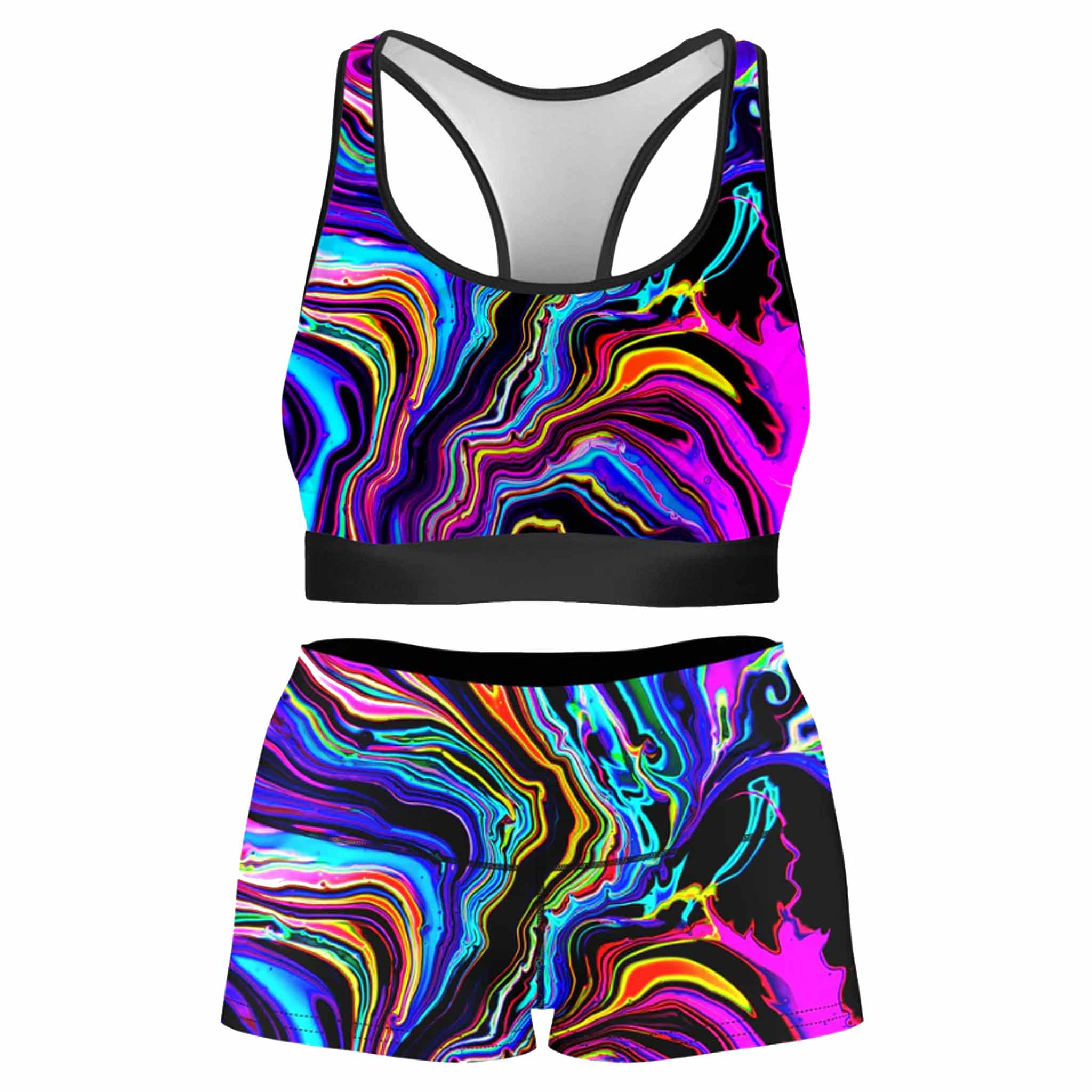 Neon Rift Rave Bra and High Waist Booty Shorts Combo