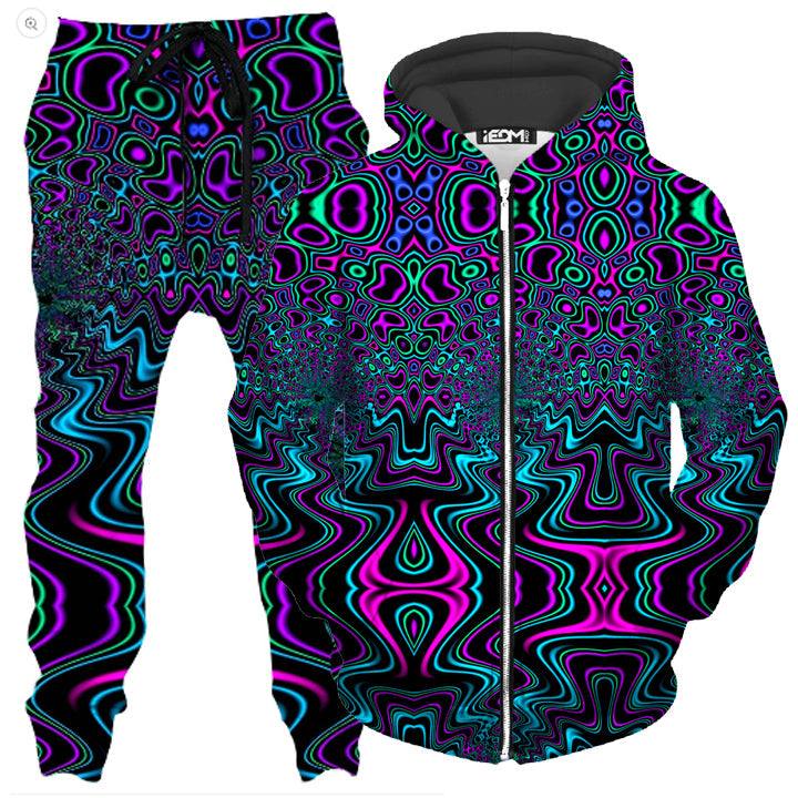 Fractal River Zip-Up Hoodie and Joggers Combo