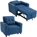 3-in-1 Reclining Sofa Bed Chair with Cup Holders & Side Pockets, Dark Blue