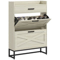 Narrow Shoe Rack Cabinet with 3 Drawers & Adjustable Shelves for 12 Pairs, Distressed White