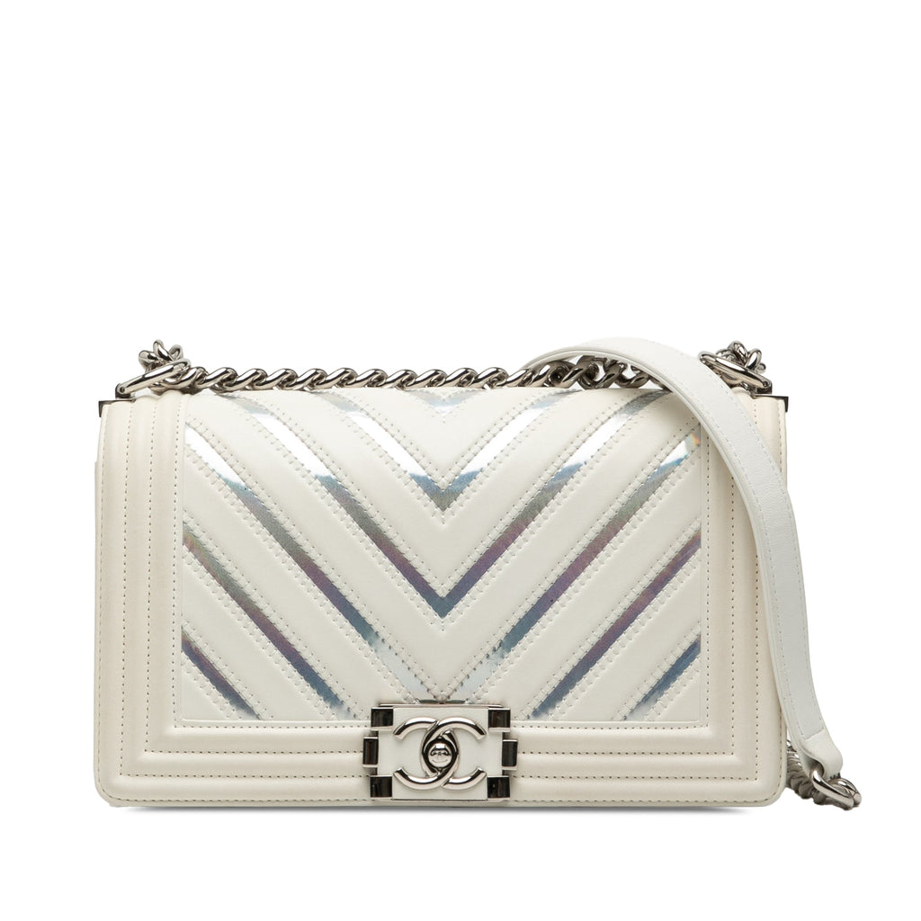 Old Medium Chevron Lambskin and Iridescent PVC Boy Flap